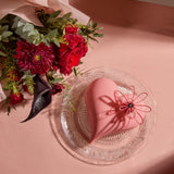 Valentine's Day Flower Bouquet & Heart Shaped Raspberry Mousse with Dubai Chocolate Filling Cake (1.5 Pounds) 情人節花束及心形紅莓慕斯開心果蛋糕 (1.5磅)