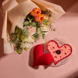 Valentine's Day Flower Bouquet & The Velvet Box (Red Velvet Cake in Chocolate Heart Shaped Box) 情人節花束及心形紅絲絨蛋糕