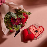 Valentine's Day Flower Bouquet & The Velvet Box (Red Velvet Cake in Chocolate Heart Shaped Box) 情人節花束及心形紅絲絨蛋糕