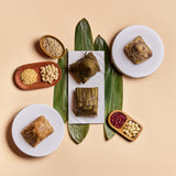 Glutinous Rice Dumpling with Conpoy, Pork Belly, Red Bean & Spicy Termite Mushroom + Glutinous Rice Dumpling with Peanuts, Pelted Wheat, Lotus Seed Paste & Osmanthus + Premium Chinese Tea "Oriental Red"